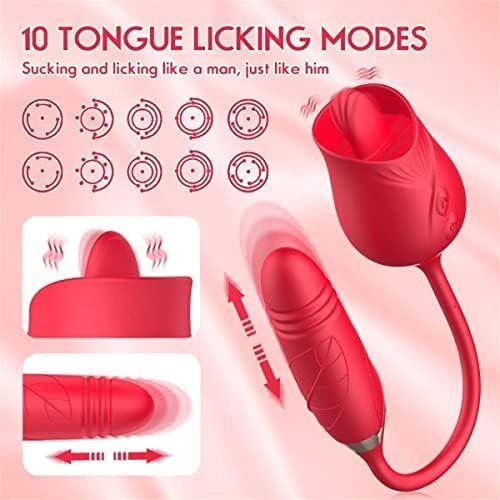 Rose Sex Stimulator For Women 3 In 1 Clitoral Sucking Stimulator Adult Sex Toys For Woman Couples Rose Sex Toy Tongue Licking G Spot Vibrator With 10 Modes(Red) - Image 2