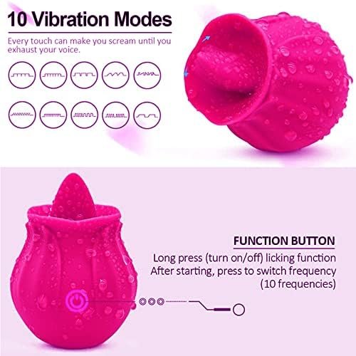 Rose Toy Vibrator For Woman - 2 In 1 Clitoral Stimulator Tongue Licking Thrusting G Spot Dildo Vibrator With 10 Modes, Rose Adult Sex Toys Games, Clitoris Nipple Licker For Women Man Couple(Red) - Image 2