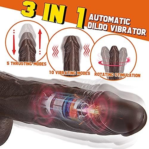 Thrusting Dildo Vibrator Sex Toy With 5 Powerful Speeds&10 Vibrations, Black Realistic Vibrating Dildos For G-Spot And Anal Stimulation, Lubisey Thick Women Masturbation - Image 3