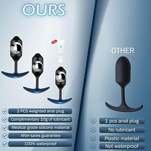 Anal Plug, Anal Balls With 3Pcs Premium Silicone Weighted Anal Plugs, Ultra-Comfortable 237/137/113-Gram Anal Butt Plug, Anal Plug Kit, Training Kit For Beginners Men,Anal Training Set - Image 3