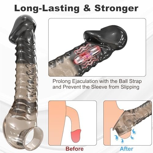 Penis Sleeve Cock Extender Vibrator - Male Sex Toys Reusable Thick Dildo Penis Enlarger Prolong With Cock Ring, Realistic Soft Penis Extension Adult Sex Toy Games For Men Couple, 2 & 3Inch, 2 Sizes - Image 3