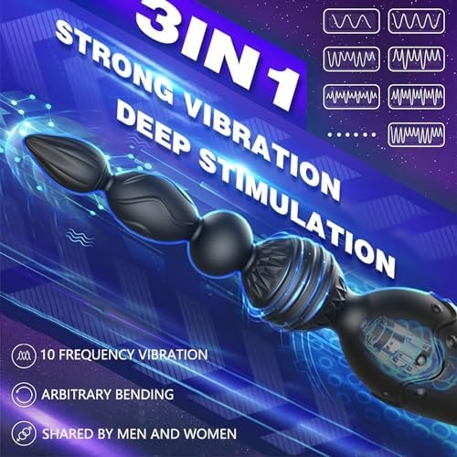 Anal Beads Sex Toys Prostate Massager Anal Plug Vibrator, 10 Vibration Butt Plug Graduated Design Bullet Adult G Spot Stimulor, Double Layer Soft Silicone - Image 2