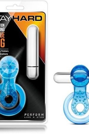 Blush Stay Hard 10 Function 3 In 1 Stimulating Aaa Battery Powered Fragrance Free Vibrating Tongue Ring C Ring With Bullet - Easy Cleaning Ipx7 Submersible Waterproof - Sex Toy For Men Couples - Blue