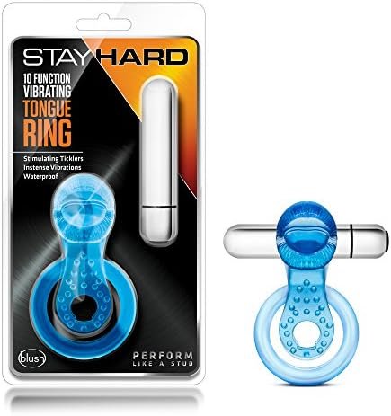 Blush Stay Hard 10 Function 3 In 1 Stimulating Aaa Battery Powered Fragrance Free Vibrating Tongue Ring C Ring With Bullet - Easy Cleaning Ipx7 Submersible Waterproof - Sex Toy For Men Couples - Blue