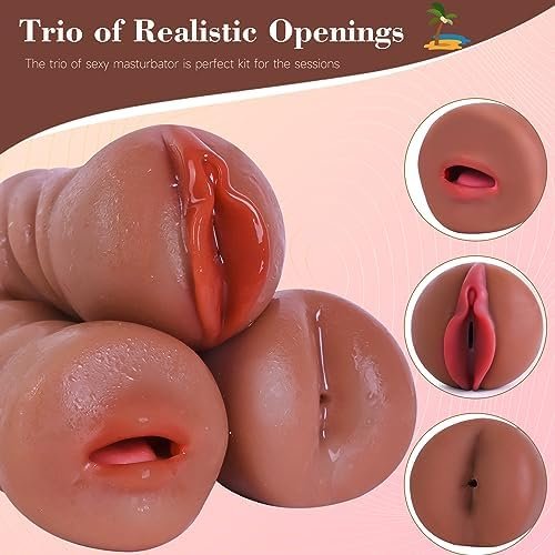 Trio Pocket Pussies Mens Sex Toys - Pack Of 3 Mouth Doll, Vagina Blowjob Male Masturbator, Anal Flesh Light, Silicone Stroker For Pleasure, Consoladores Men - Image 2