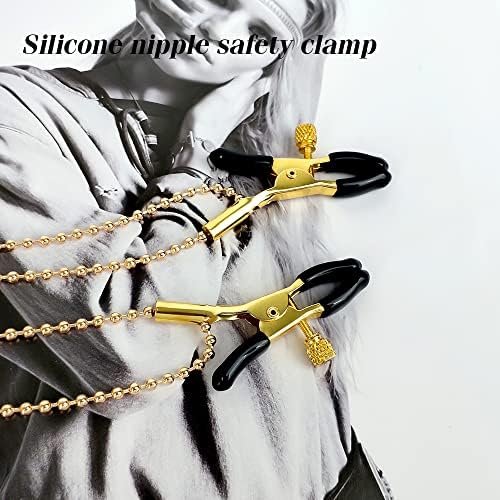 Nipple Clamps With Chain Adjustable Nipple Clips With Pearl Chain For Women Body Chain (Nipple Clamps In Gold) - Image 3