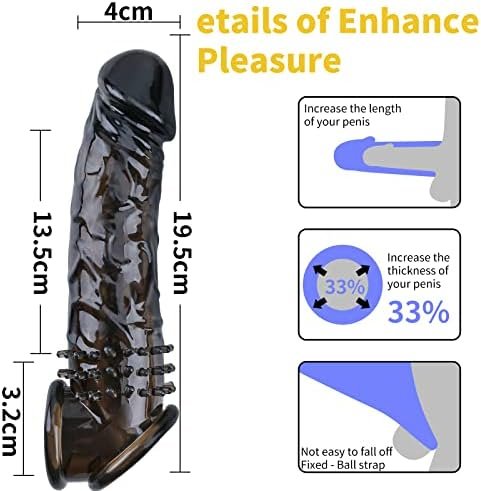 Dovelo Reusable Penis Sleeve Cock Extender / Condom, Super Thick Realistic Textured Sheath For Men, Penis Cuff Thickened Testicle Ring Male Sex Toys - Clear - Image 2