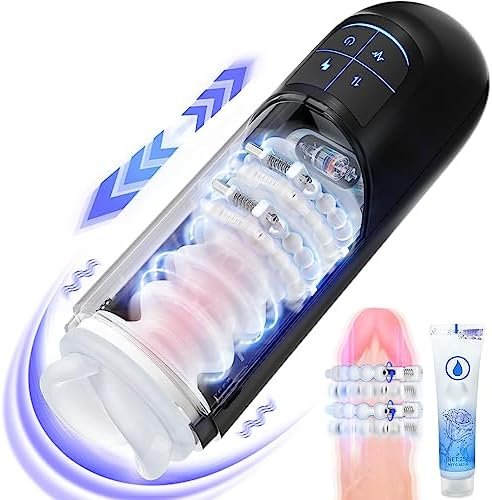 Automatic Male Masturbators Sex Toys For Men With Adjustable Massage Rollers, Male Stroking Toys With Powerful Thrusting & Vibrating Mode, Detachable Visable Realistic Pocket Pussy Adult Toys Strokers