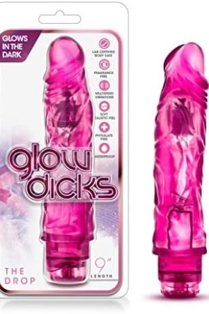 Blush The Drop - 9 Inch Realistic Powerful Vibrating Fragrance Free Dildo - Glows In The Dark - Nubs Multi Speed Thin Vibrator - Aa Battery Powered Adult Toy - Sex Toy For Women Men Couples - Pink