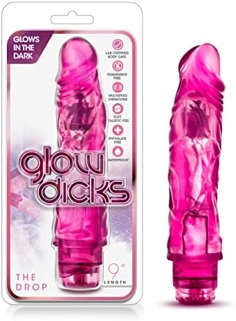 Blush The Drop - 9 Inch Realistic Powerful Vibrating Fragrance Free Dildo - Glows In The Dark - Nubs Multi Speed Thin Vibrator - Aa Battery Powered Adult Toy - Sex Toy For Women Men Couples - Pink