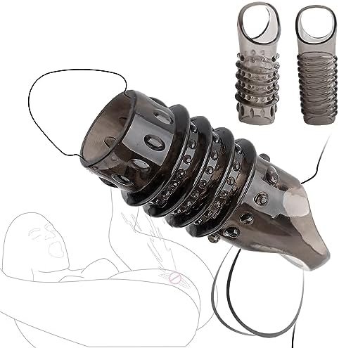 Reraby 2022 New Waterproof Reusable Penis Sleeves Girth For Men Extender Enlarger Extension Sheath Elastic Long Lasting Time Gift For Men Brown