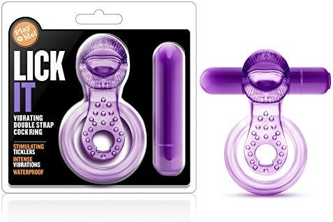 Blush Play With Me Lick It - Vibrating Double Strap C Ring - Soft And Stretchy - Tongue & Soft Nubs Stimulate The Clitoris - Ipx7 Waterproof - Sexual Enhancer For Couples - Purple