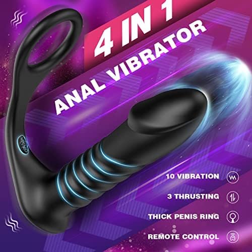 Thrusting Anal Vibrator With Thick Penis Ring, 3*10 Vibrating&Telescopic Prostate Massager Dildo Shaped Anal Plug, Tivino Silicone Male Sex Toys Gay Toy For Men Masturbation And Foreplay - Image 2