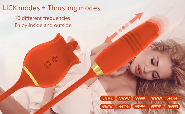 Rose Sex Stimulator For Women, Rose Toy With 10 Thrusting & Vibration Modes, Rose Toy Vibrator For Women With Thrusting Dildo, Sex Toys With Clitoral Tongue, Gift Of Roses - Image 3