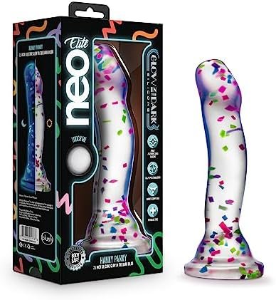Blush Neo Elite Purio™ Silicone Glow In The Dark Dildo - 7.5 Inch Clear Dildo With Fun Confetti - Thoughtful Curves For G Spot & P Spot Pleasure - Silky Smooth Non Pourous Waterproof - Adult Sex Toy