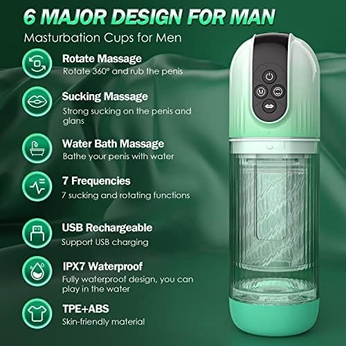 Automatic Male Masturbator,Sex Toys For Men,7 Rotating And Sucking Fully Waterproof Masturbation Cup,Men'S Pocket Pussy Hands Free Masterburbater With Tongue Licking,Male Sex Toys Adult Toy (Green) - Image 2