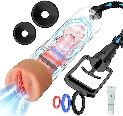 Vacuum Penis Pump Male Sex Toys For Men Manual Penis - Pumps & Enlargers, Yeqiz Penis Enlargement For Men Stronger Bigger Erections With Masturbators Cup & 2Pcs Suction Sleeves & 6 Cock Rings