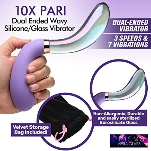 Prisms Vibra-Glass 10X Bleu Dual Ended Artisan Glass & Premium Silicone G-Spot Vibrator With Bonus Velvet Storage Pouch For Women Men & Couples. Adult Vibration Toy For Clitoral Stimulation. Blue. - Image 3