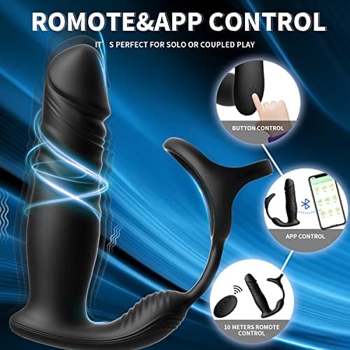 Thrusting Dildo Sex Toys Prostate Massager With Penis Ring Vibrating Cock Ring 6 Vibrating & 6 Thrusting Modes Anal Plug Male Sex Toys App & Remote Control Adult Sex Toys For Couples Black - Image 3