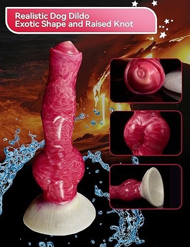 Realistic Dog Dildo With Knot, 8.26Inch Long Big Pink Silicone Suction Cup Monster Dildos Anal Plug Toys Dragon Dildo For Women Lesbian And Men Couples Strap On - Image 3