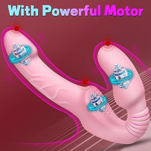 Vibrating Strapless Strap-On Dildo Vibrator, Remote Control Double Ended Clitoral Stimulator With 10 Vibrating Modes & 3 Motors, G Spot Clitoral Vibrator For Women And Lesbian (Pink) - Image 2