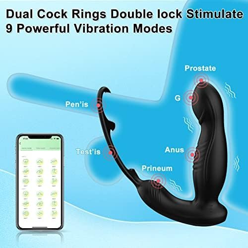 App Remote Control Anal Vibrator Prostate Massager - Dual Cock Ring, Acvioo Anal Sex Toy For Men With 9 Vibrating Modes Dildos Butt Plug, Male Adult Anal Sex Toys Vibrator For Men (Black) - Image 3