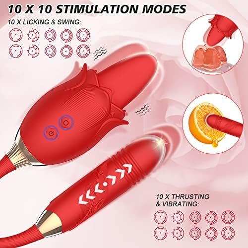 Rose Sex Toy With Longer Tongue, Rose Vibrator With 10 Licking & Thrusting, Rose Sex Stimulator For Women, Thrusting G Spot Vibrator, Separable Rose Clitorial Dildo, Adult Women Sex Toys For Female - Image 3