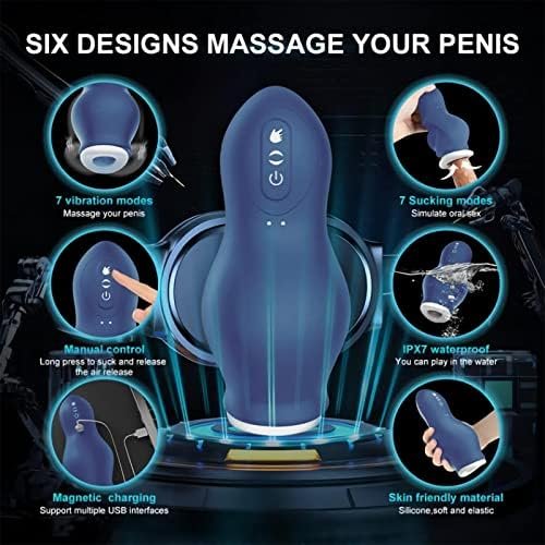Automatic Sucking Male Masturbators, Penis Pumps Blowjob Machine With 7 Sucking & Vibration, Hands Free Male Stroker Penis Vibrator Sucking Toy, Waterproof Adult Sex Toy For Men (Blue) - Image 3