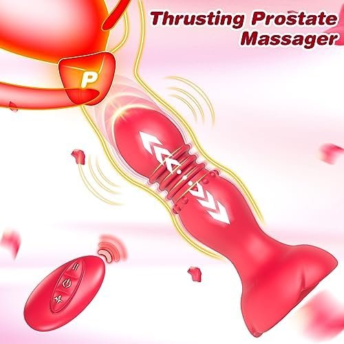 Adult Sex Toys Anal Plug Thrusting Vibrator, Rose Sex Toy Prostate Massager Vibrating Butt Plug With 10 Vibrating & 6 Thrusting Modes Remote Control G Spot Vibrator Anal Sex Toys For Men Women Couples - Image 3