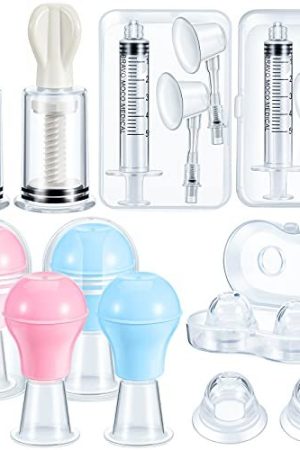 Bbto 8 Pieces Nipple Suction Cups Corrector Sucker Pullers Aspirator Women Everter Flat Inverted For Breastfeeding Silicone With Case (Pink,1.61 Inch)