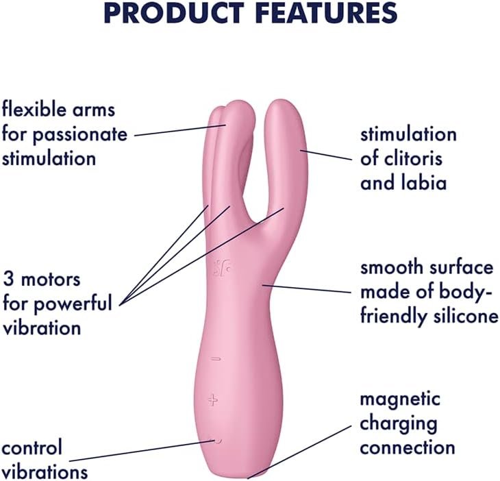 Satisfyer Threesome 3 Lay-On Vibrator - Powerful Vibrating Clitoral And Labia Stimulator, Personal Massager, Sex Toys For Women - Waterproof, Rechargeable(Pink) - Image 2