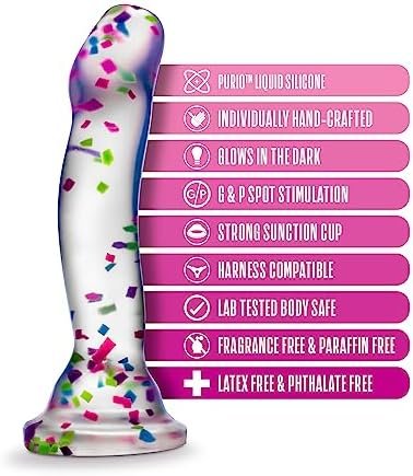 Blush Neo Elite Purio™ Silicone Glow In The Dark Dildo - 7.5 Inch Clear Dildo With Fun Confetti - Thoughtful Curves For G Spot & P Spot Pleasure - Silky Smooth Non Pourous Waterproof - Adult Sex Toy - Image 2