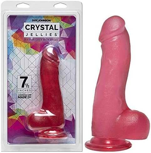 Doc Johnson Crystal Jellies - Master Cock With Balls - 7.5 Inch - 1.75" Wide - Strong Suction Cup Base - O-Ring Harness Compatible Dildo, Pink - Image 3