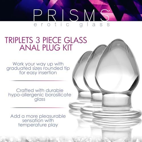 Triplets 3 Piece Glass Anal Plug Kit - Image 2