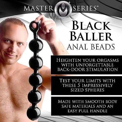 Master Series Black Baller Anal Beads Dildo, Long Black Adult Toys For Men, Women, And Couples, With Pull Ring, Easy To Clean And Body Safe, 2.65 Inch Balls, 17.5 Inches Long - Image 2