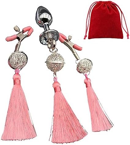 Bell Tassel Nipple Clips With Anal Butt Plug Adjustable Non Piercing Breast Nipple Clamps Anal Plug Body Accessories Jewelry (Black) - Image 3