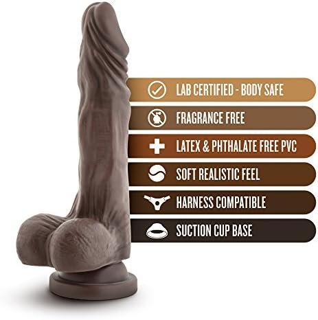 Blush Dr. Skin Stud Muffin 8 1/2 Inch Realistic Soft Medium Tapered Head Easy To Clean Long Dildo - Suction Cup Harness Compatible Female Male Adult Toys - Sex Toy For Women Men Couples - Chocolate - Image 2