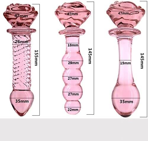 Pink Rose Glass Dildo For Women, Crystal Masturbator Adult Products G-Spot Pleasure Anal Butt Plug For Men Or Couple(Ripple) - Image 3