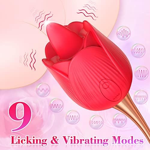 Rose Sex Toy For Womens,2 In 1 And 9 Vibration Modes, Thrusting Rose Vibritator Clitoral Nipple Vibrators Adult Sex,Nipple Sucker Oral Sex Vibrating Masturbator (Licking Vibrator & Thrusting Dildo) - Image 2