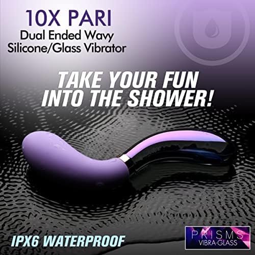 Prisms Vibra-Glass 10X Bleu Dual Ended Artisan Glass & Premium Silicone G-Spot Vibrator With Bonus Velvet Storage Pouch For Women Men & Couples. Adult Vibration Toy For Clitoral Stimulation. Blue. - Image 2