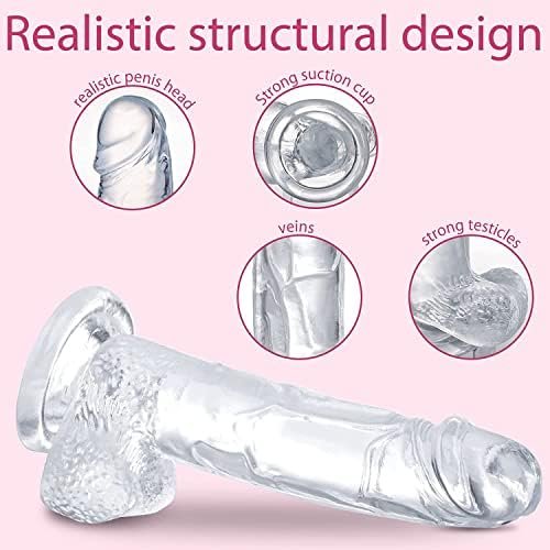 Realistic Dildos, Xinbale 7.8 Inch Clear Dildo With Suction Cup For Hands-Free Play, Flexible Clear Dildo With Curved Shaft Balls For Vaginal G-Spot And Anal Play - Image 3