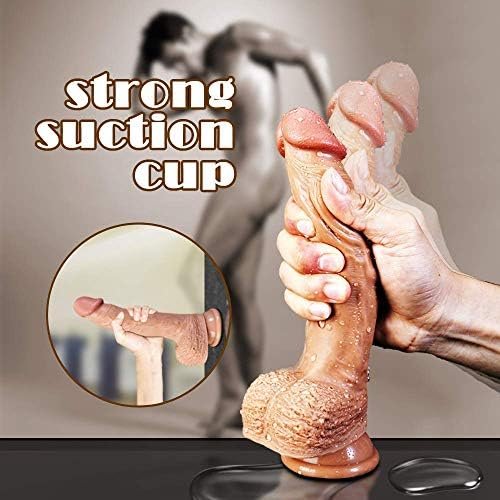 8.3'' Realistic Dildo Dual-Layer Liquid Silicone Dildo With Strong Suction Cup,Oixgirl Lifelike Penis Sex Toy Flexible G Spot Dildo With Curved Shaft And Balls - Image 3
