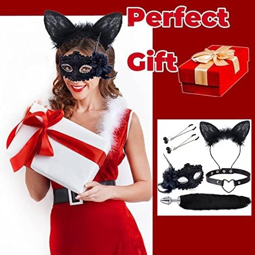 Anal Plug Butt Plug Adult Sensory Toys, 4Pcs/Set Fox Tail Anales Plug Toys With Cat Ears Headband And Necklace Metal Breast Clip Anal Sex Toys For Women Men Beginners Adult Couples Bondage, White - Image 2