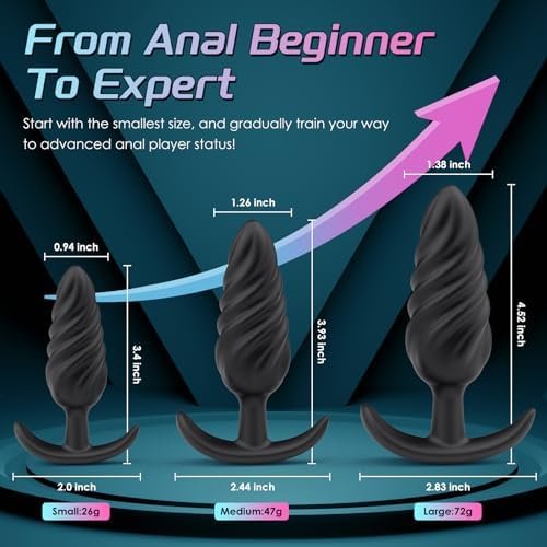 Anal Plug, Anal Training Kit, 3 Pcs Silicone Butt Plugs With Spiral, Anal Toys For Comfortable Long-Term Wear, Flared Base Prostate Sex Toys For Beginners And Advanced Players - Image 2