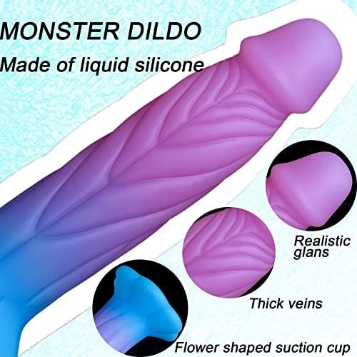 9 Inch Thick Silicone Realistic Dildo With Flower-Shaped Suction Cup,2 Inch Wide Giant Colorful Dildo For Vaginal Anal Sex Play,No Balls Lifelike Penis Adult Dick Sex Toy For G-Spot Prostate Orgasm - Image 2