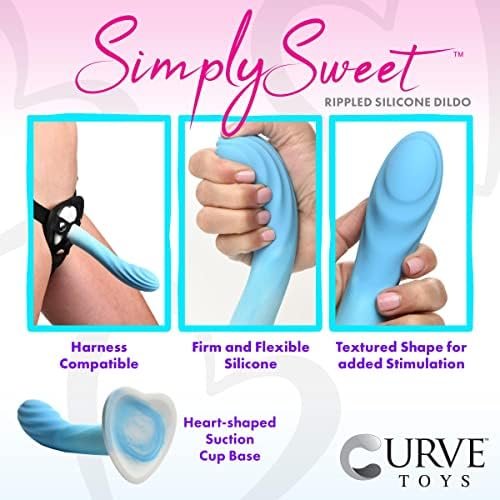Simply Sweet G-Spot Silicone Dildo For Men, Women, & Couples. G-Spot Curved Dildo Made With Premium Silicone Wide Heart Shaped Base Firm & Flexible. 1 Piece, Blue. - Image 2