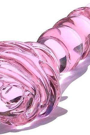 Glass Anal Beads Butt Plug Prostate Massager With Long Neck, Rose Round Base And 4 Gradual Beads Fetish Bum Plug Anal Dilator Masturbation Sex Toy For Women Men, 5.59 X 1.14 Inch Pink Tjijp