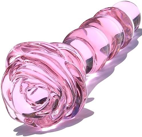 Glass Anal Beads Butt Plug Prostate Massager With Long Neck, Rose Round Base And 4 Gradual Beads Fetish Bum Plug Anal Dilator Masturbation Sex Toy For Women Men, 5.59 X 1.14 Inch Pink Tjijp