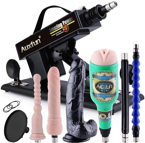 Auxfun Sex Love Machine Adult Toy, 3Xlr Connector Automatic Machines For Male And Female Masturbation, Automatic And Adjustable Vaginal Anal Massage Pumping Guns With 7 Attachments