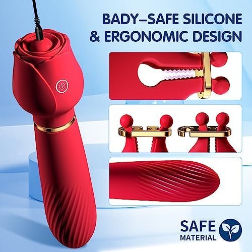Nipple Clitoral Vibrator Sex Toys - 2 In 1 Rose Nipple Toys G Spot Wand Vibrators For Women With 10 Strong Vibration, Rechargeable Adult Sex Toys Nipple Clamps Stimulator For Women Couples Pleasure - Image 3